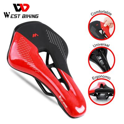 China Motion WEST BIKING PU Leather Road MTB Cycling Saddles For Men Breathable Hollow Cushion Bicycle Saddle for sale