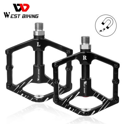 China Mountain Bikes BIKING WEST 3 Bearings Aluminum Alloy Sealed Flat Bicycle Pedals Magnet Design MTB Ultralight Cycling Pedals for sale