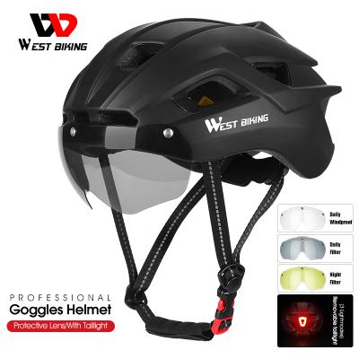 China ABS+PC Western Bicycle Cycling Helmet With Taillight Goggles Sun Visor Lens Safety ENV MTB Road Test Helmet Bike Cycling Helmet Accessories for sale