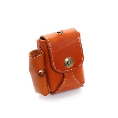 China Waterproof Luxury Real Leather Small Size Smoking Cigarette Holder With Lighter Cowhide Cigarette Holder Hook Fanny Bag Belt for sale