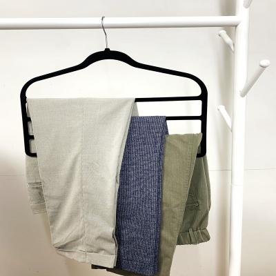 China Bathroom Wholesale High Quality Multilayer Coat Hanger Save Space Velvet Non Slip Flocked Hangers 4 Layers Hanger Rack Pants For Trousers for sale