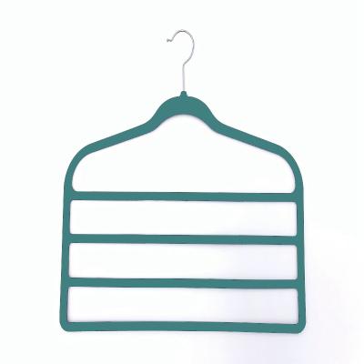 China Hot Selling Bathroom Space Multi-Functional Multichamber Velvet Backup Hangers 4 Layers Trouser Assembled Hanger for Different Trouser Towels for sale