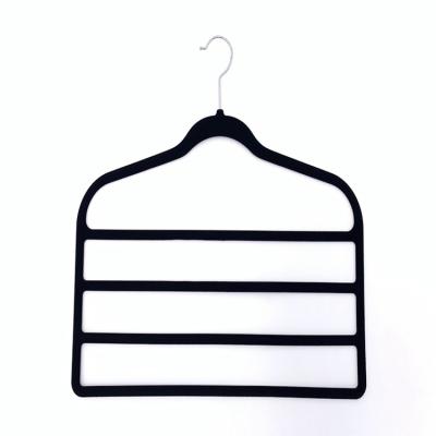 China Custom wholesale bathroom velvet flocked hangers with logo non slip multichamber hanger 4 layers pants flocked hanger for sale