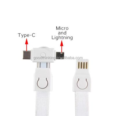 China Camera 3 in 1 Lanyard Design Fast Charging Cell Phone Data Cable Android USB Charging Cable Customization Logo for sale