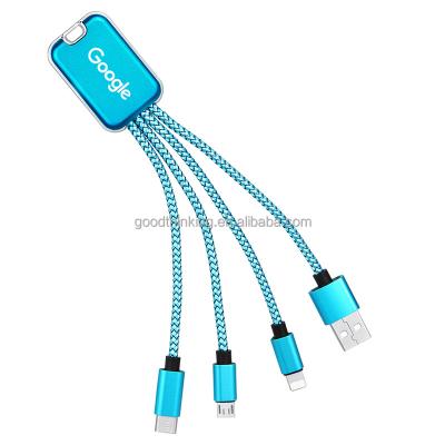 China Camera OEM ODM factory gift wholesale design charging braided usb cable 3 in 1 usb cable with led lighting logo for sale