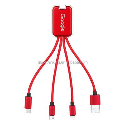 China Camera 3 in 1 Braided Charging Cable USB Quick Charge 1 Meter for Mobile Phone for Tablet Circle Led Light with Switch On Off USB Cable for sale