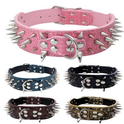 China Viable Pointed Studded Adjustable Anti-bite Rivet Leather Collar Pu Dog Pet Collars Puppy Neck Strap for sale