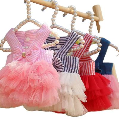 China Sexy Viable Dog Dress Summer Cool Bridle Gauze Puppy Teddy Skirt Clothes Bow Cute Pet Clothes for sale