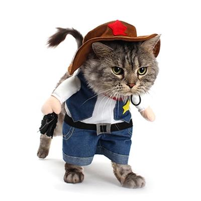 China Funny Cowboy Stocked Pet Costume Cosplay Suit Pet Clothes For Cats Halloween Christmas Party for sale