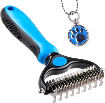 China Best Selling Viable Portable Pet Grooming Tool 2 Sided Dematting Undercoat Rake Portable Brush Hair Removal Comb for Dogs and Cats for sale