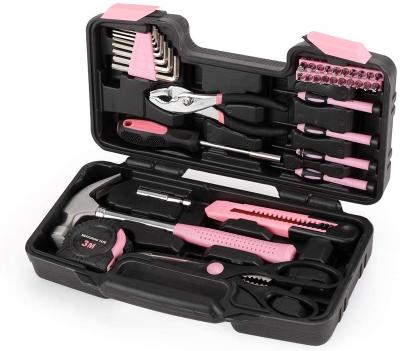 China Industrial Use PINK Tool Kit Repairing General Household Tool Kit With Plastic Tool Box for sale