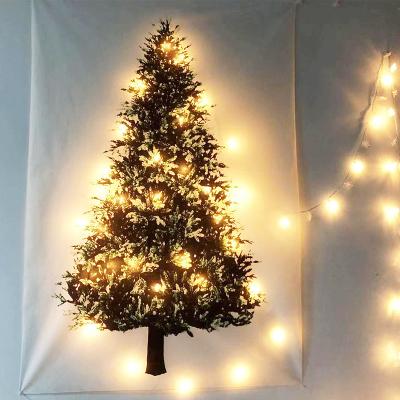 China Art Decor Christmas Tapestry Shiny Christmas Green Tree Wall Art For Living Room Gold Wall Hanging Brown Decorative Gifts for sale