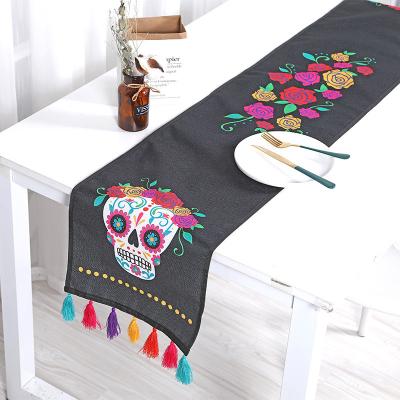 China Wabi-sabi Long Table Runners Print with Hand-Tassels for Party, Dresser Decor and Dining Room Decorations for sale