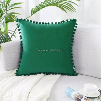 China Anti-static Color Sofa Lace Velvet Pillow Pure Hair Ball Cushion for sale