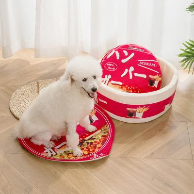 China Creative Viable Pet Bed Instant Noodle Dog Chocolate Burger Cat Bed Bowl Japanese Partially Enclosed for sale