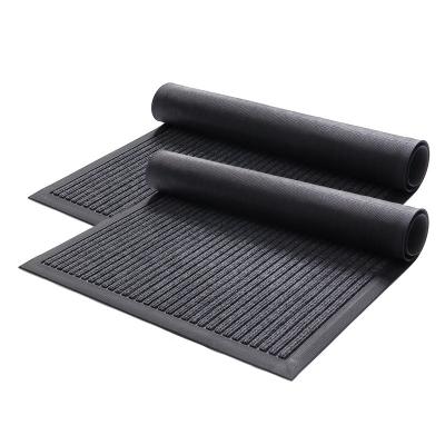 China Double Ribbed Lined Striped Anti-slip Mat Outdoor Door Mats Polyester Entrance Pvc Floor Mud Scuff Slip Resistant for sale