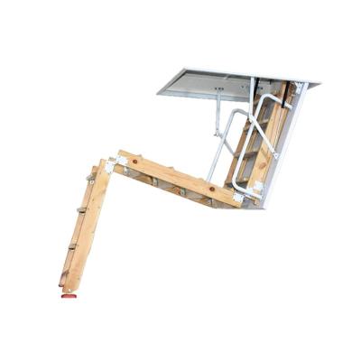 China Folding Ladders Safe and Stable Oak Wooden Attic Fold Staircase with Railing for sale