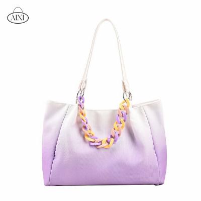 China Wholesale Gradient Color Water Resistant Large Capacity Shoulder Handbag Fashion Simple Canvas Tote Bag for sale