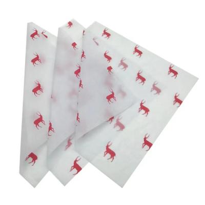 China Christmas Deer Pattern Tissue Paper Red Colored Parchment Gift Tissue Wrapping Paper for sale