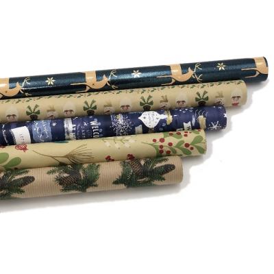 China Greaseproof Brown Printed Gift Wrapping Kraft Paper Roll for sale