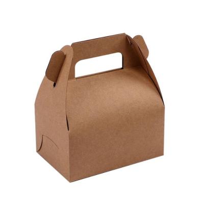 China Recycled Brown Kraft Materials Paper Gift Cookie Box Cake Box With Handle for sale