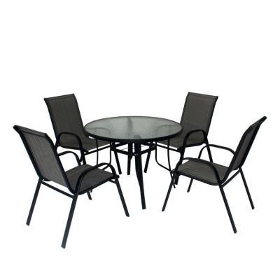 China Wholesale Modern Garden 5pcs Outdoor Metal Stacking Chairs Used Round Table Patio Furniture Set for sale