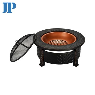 China Fire Pits Outdoor Metal Firepit Round Table Fire Pits Outdoor Fireplace Wood Burning Steel With Spark Screen 0.8-1mm Powder Coated for sale