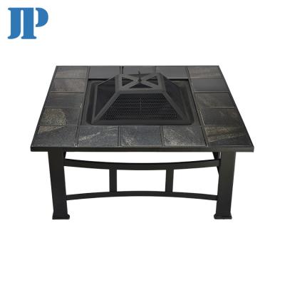 China Fire Pits Table Burning Fire Pit Design Metal Top Square New Wooden Outdoor Heating Burning Steel With Powder Coated 81X81X36CM 0.8-1mm for sale