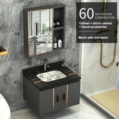 China Modern Luxury Environmental Friendly Bathroom Fixtures With Black Color Wall Mounted Hanging Vanities With Rock Slate Basin Plywood Bathroom Cabinet for sale