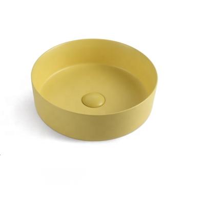 China Ceramic Bathroom Art Hand Wash Sink Basin New Design Easy Clean Yellow Color for sale