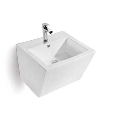 China High Grade Easy Clean Wall Hung Square Ceramic Sink Basin Bathroom Hanging One Piece Wash Basin for sale