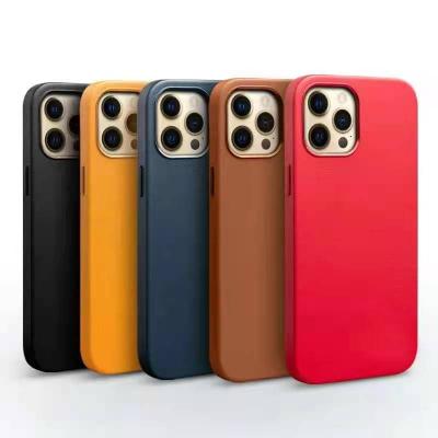 China Metal Button Magnet Back Cover For 12 Leather Case Magnetic Genuine Leather Case For 12 pro Max Original Style for sale