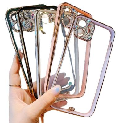 China Clear Shockproof Luxury Plating Cell Phone Case With Glitter Lenses Camera iPhone Case For iPhone 11 pro 12 Max Xs Xr for sale