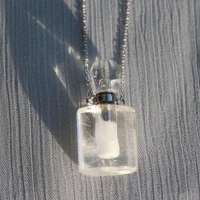 China Cute Multicolor Carved Gemstone Essential Oil Bottle Charms Bottle Energy Pendants Perfume Bottles Necklace for sale