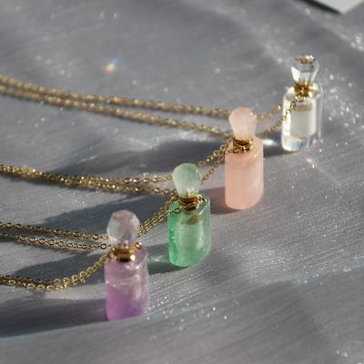 China Cute Custom Handmade Design Real Semi-precious Crystal Perfume Essential Oil Bottle Trackball Necklace Pendant for sale