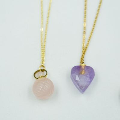 China 2021 Fashion Cute Crystal Healing Amethyst Moon Perfume Bottle Pendant Necklace Gemstone Perfume Bottle Necklace for sale