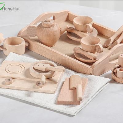 China Building Toy Children's Building Block Beech Kitchenware Toy Simulation Western Kitchenware Cooking and Cooking Set for sale