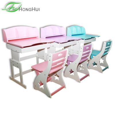 China Environmental Friendly Colorful High Quality Child Chair Wooden Desk Set Adjustable Ergonomic Student Study Writing Desk Kids Desk for sale