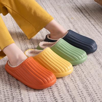 China Fashion Trend Colorful EVA Sole Waterproof Plush Winter Men Women Home Soft Non-slip Warm Slipper for sale