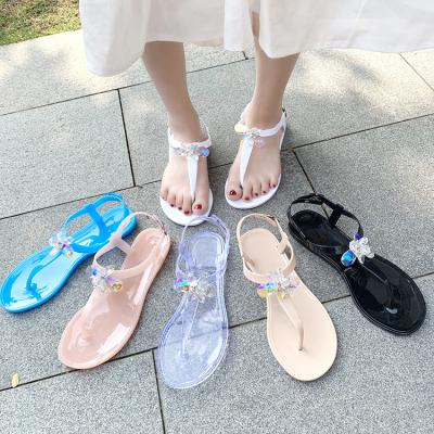 China Fashion Multicolor Leisure Jelly Sandals Summer Trend Diamond PVC Outdoor Beach Shoes Women's Shoes Crystal Flat Slippers for sale