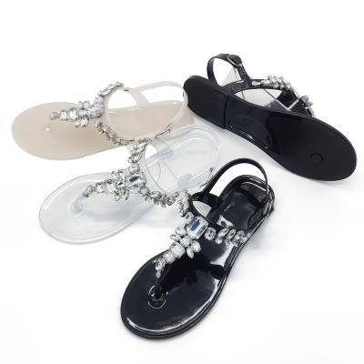 China New Fashion Ladies Girl's Fashion Rhinest Women's Chian Sandals Crystal Designer Sandals T-strap Casual PVC Jelly Shoes Girls Slippers for sale