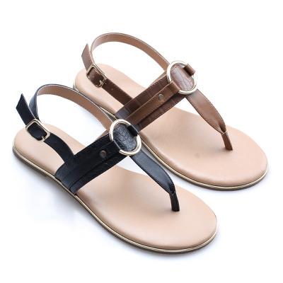 China 2022 Fashion Trend Women Shape Fancy Slip On Elastic T Strap Soft Buckle Sandal Flat Shoes for sale