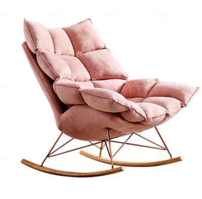 China Modular Modern Soft Pink Fabric Lounge Chair Extended Leg Velvet Design Solid Wood Rocking Chair for sale