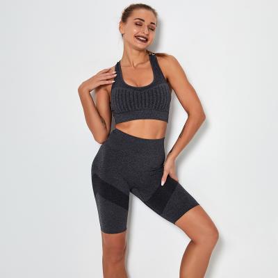 China Hot Selling Breathable Seamless Seamless Knit Sports Bra Sports Fitness Breathable Stretch Pants Comfortable Running High Yoga Shorts Set for sale