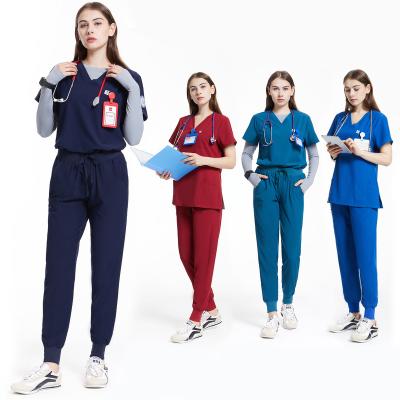 China Quick Dry Eco-friendly Soft Cloth Hospital Uniforms Jogger Woman Medical Nurse Scrubs Sets for sale