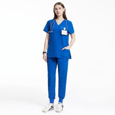 China Quick Dry Custom Logo Nursing Top Medical Uniforms And Panty Hospital Solid Colors Women's Jogger Scrub Set for sale