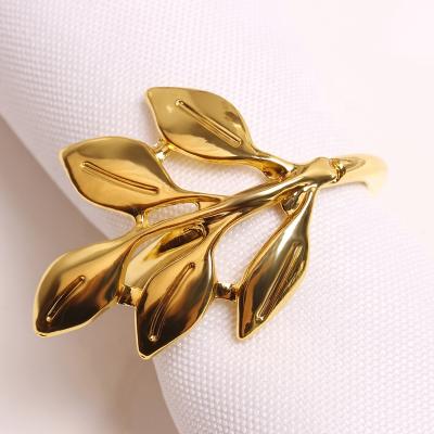 China Cheap Viable Napkin Rose Gold Metal Leaf Napkin Rings Ring Holder Silver Wedding Napkin Ring Buckle For Table Decoration for sale