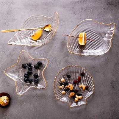 China 4pcs Starfish Disposable Set Clear Fancy Glass Charger Plates Bowl with Gold Rim Tableware for Restaurant Fruit Snack Dessert Cake Dish for sale