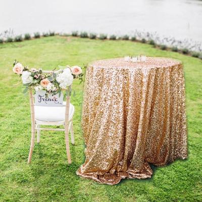 China Modern Luxury Sparkly Sequin Lace Up Embroidered Table Cloth Cover for Wedding Party Table Skirt Around Rose Gold Tabletop Runner for sale