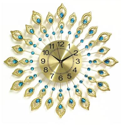 China Modern Luxury Unique Style 24 Inch Antique Large Sun Shape Creative Fashion Quartz Home Decor Wall Clock Peacock Wall Mounted Clock for sale